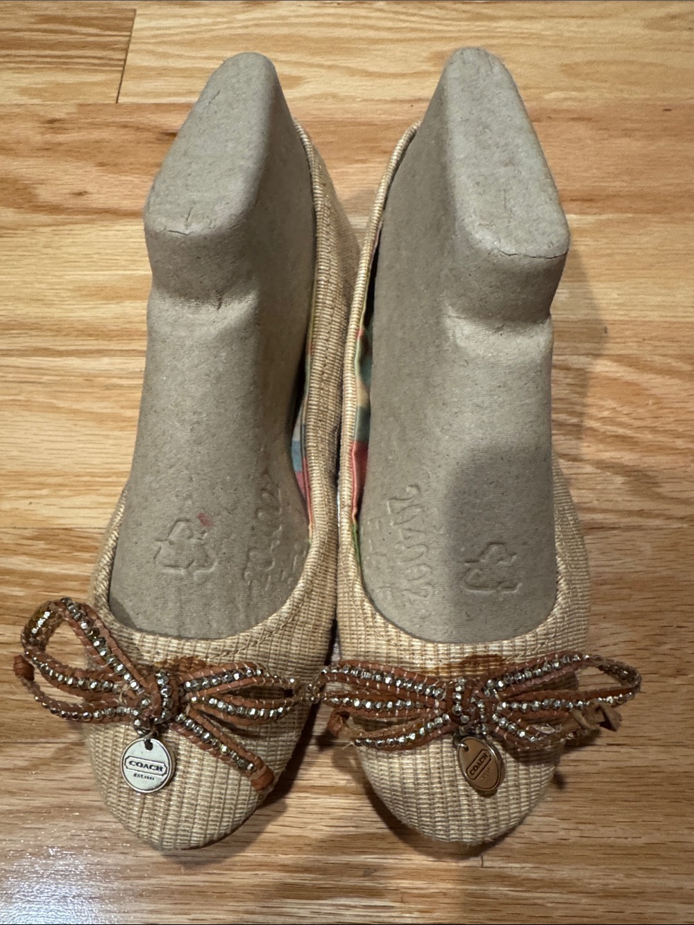 Coach Raffia Bow Ballet Flats in Natural Tan